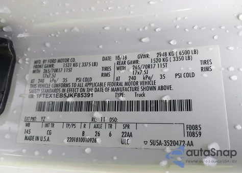 2018 Ford F-150 Xl from USA, damaged, VIN 1FTEX1EB5JKF85391